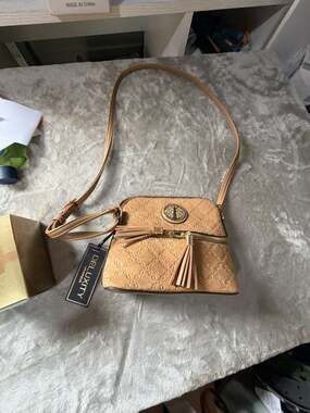 Deluxity Los Angeles Beige Quilted Crossbody Bag with Tassel Detail